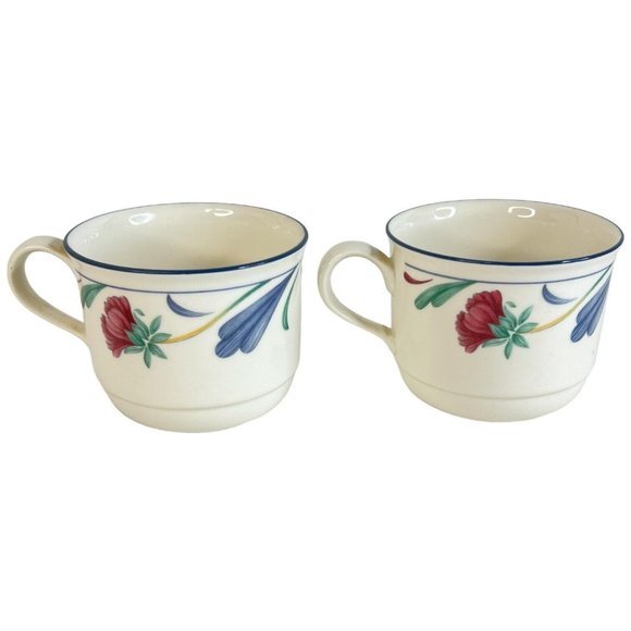 4 Lenox Chinastone Poppies on Blue Flat Cups Mugs Coffee Cup Set Vintage Lot USA - Picture 8 of 12